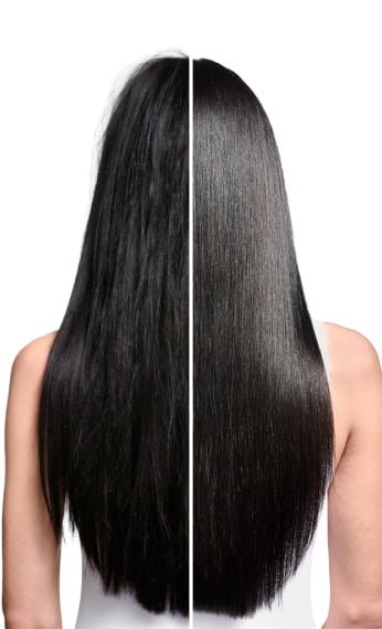 Cabelo liso, antes e depois de usar Absolute Repair Molecular.