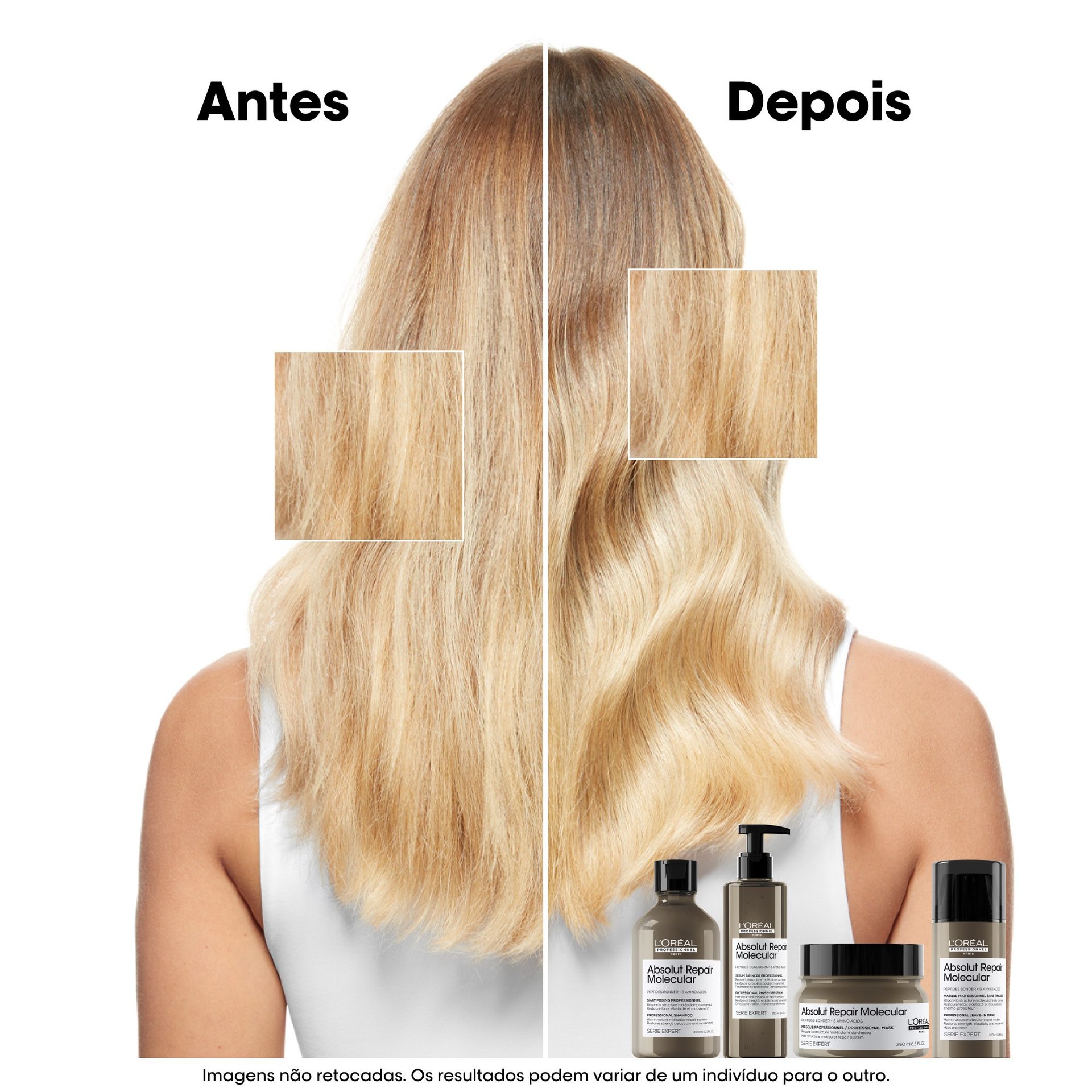 Antes e depois da máscara Absolut Repair Molecular