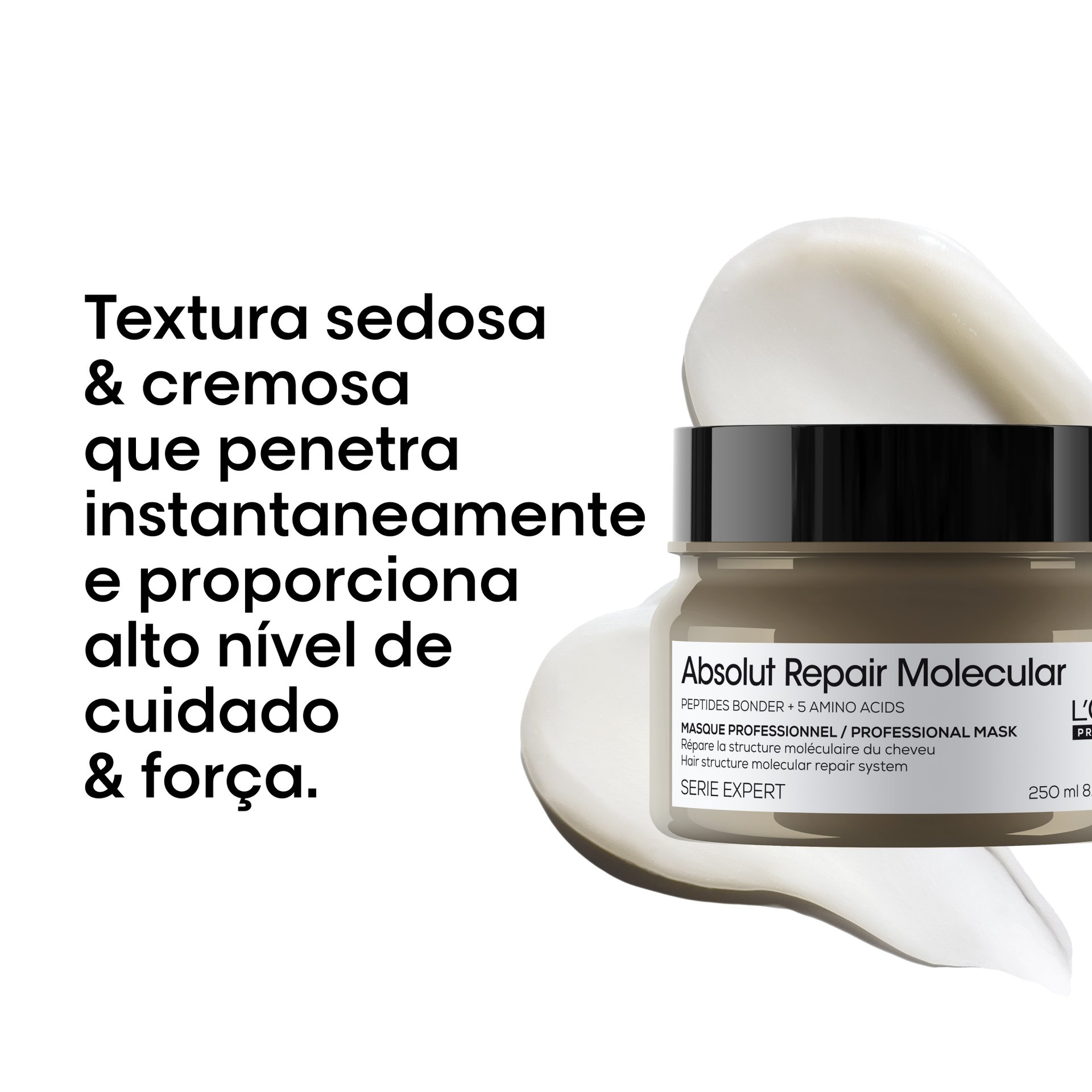 Máscara Absolut Repair Molecular com textura cremosa e leve para os cabelos