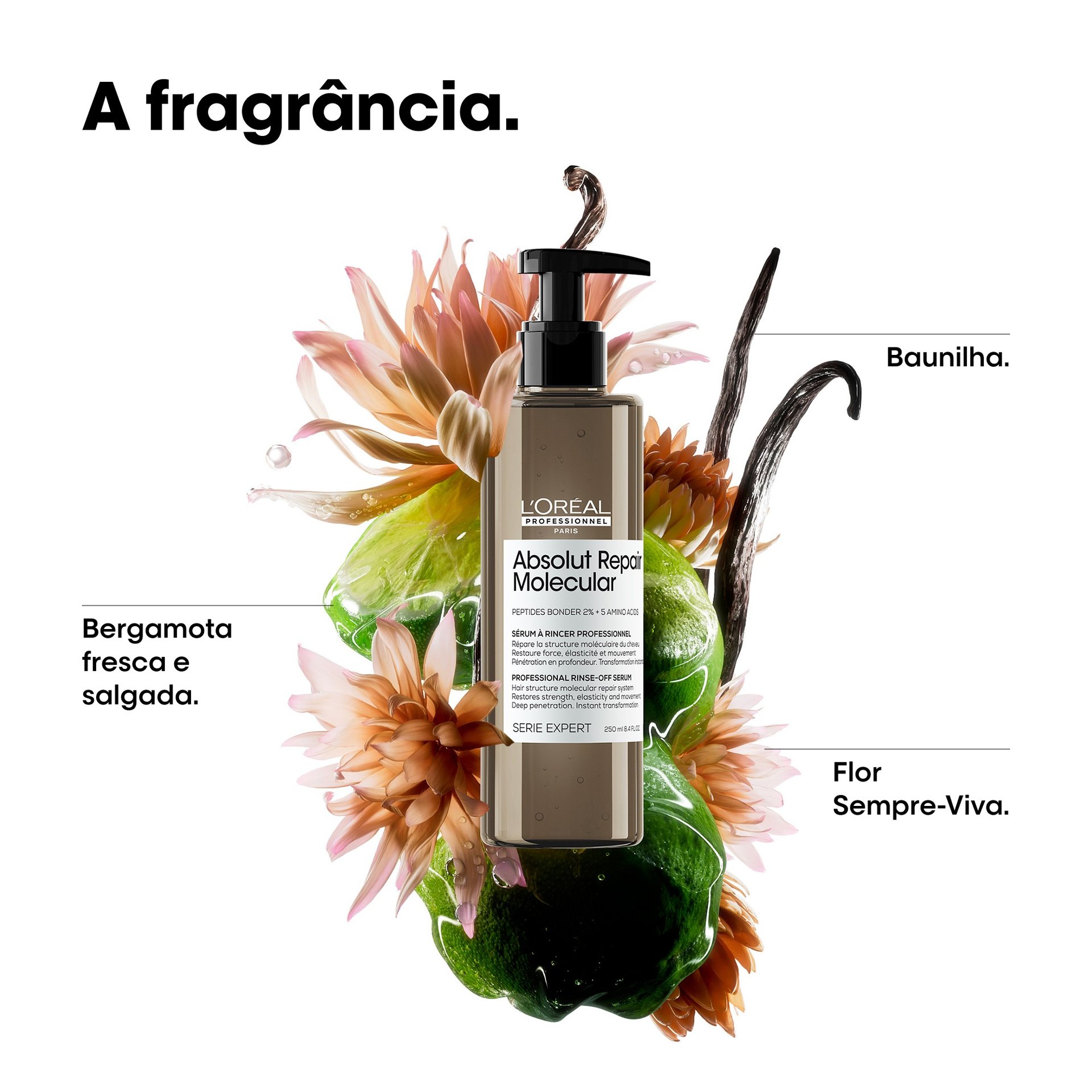 Sérum Absolut Repair Molecular com fragrância de flor de baunilha, bergamota e sempre-viva