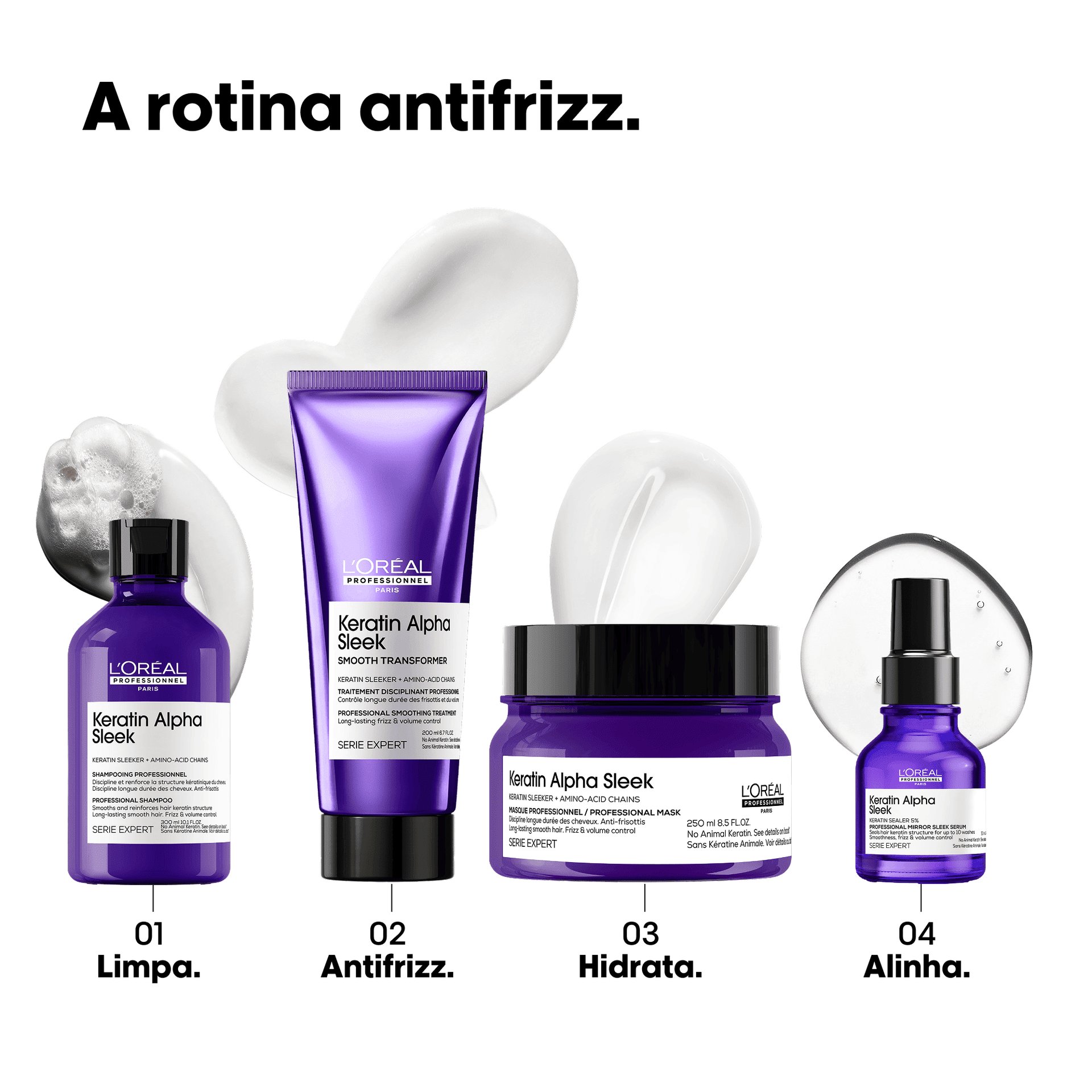 Rotina de tratamento antifrizz Keratin Alpha Sleek L’Oréal Professionnel  