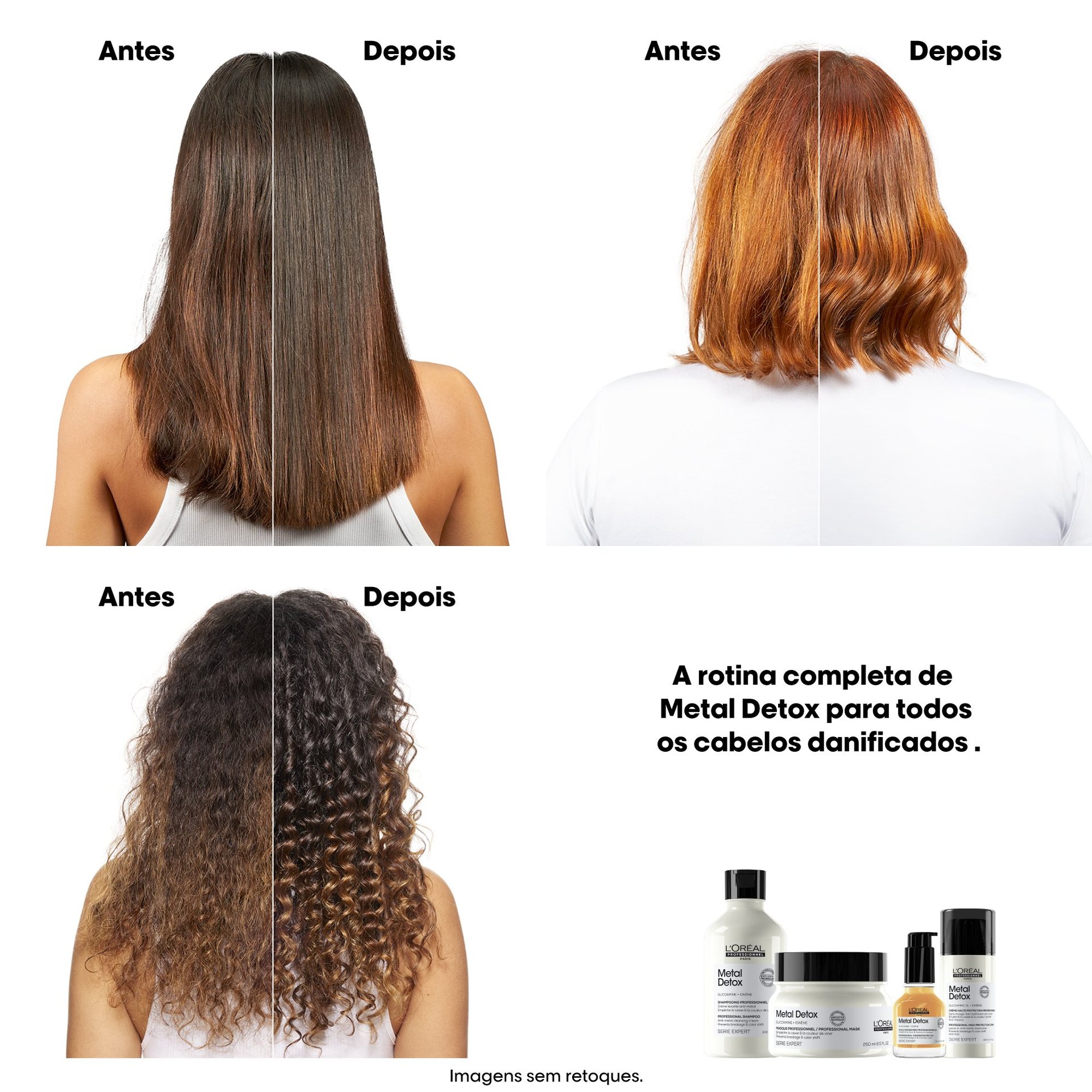 Antes e depois do creme leave-in Metal Detox L’Oréal Professionnel