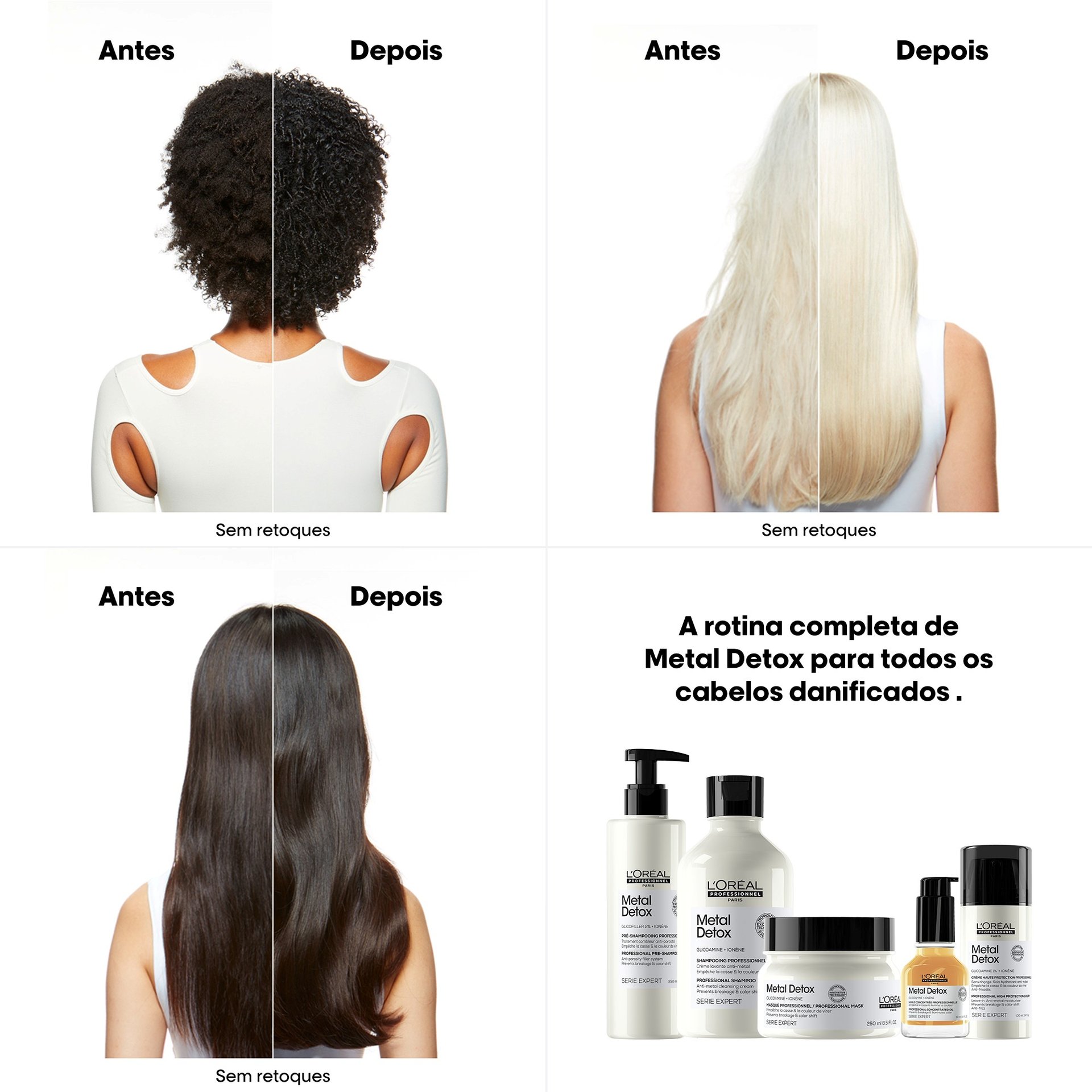 Antes e depois do shampoo Metal Detox L’Oréal Professionnel