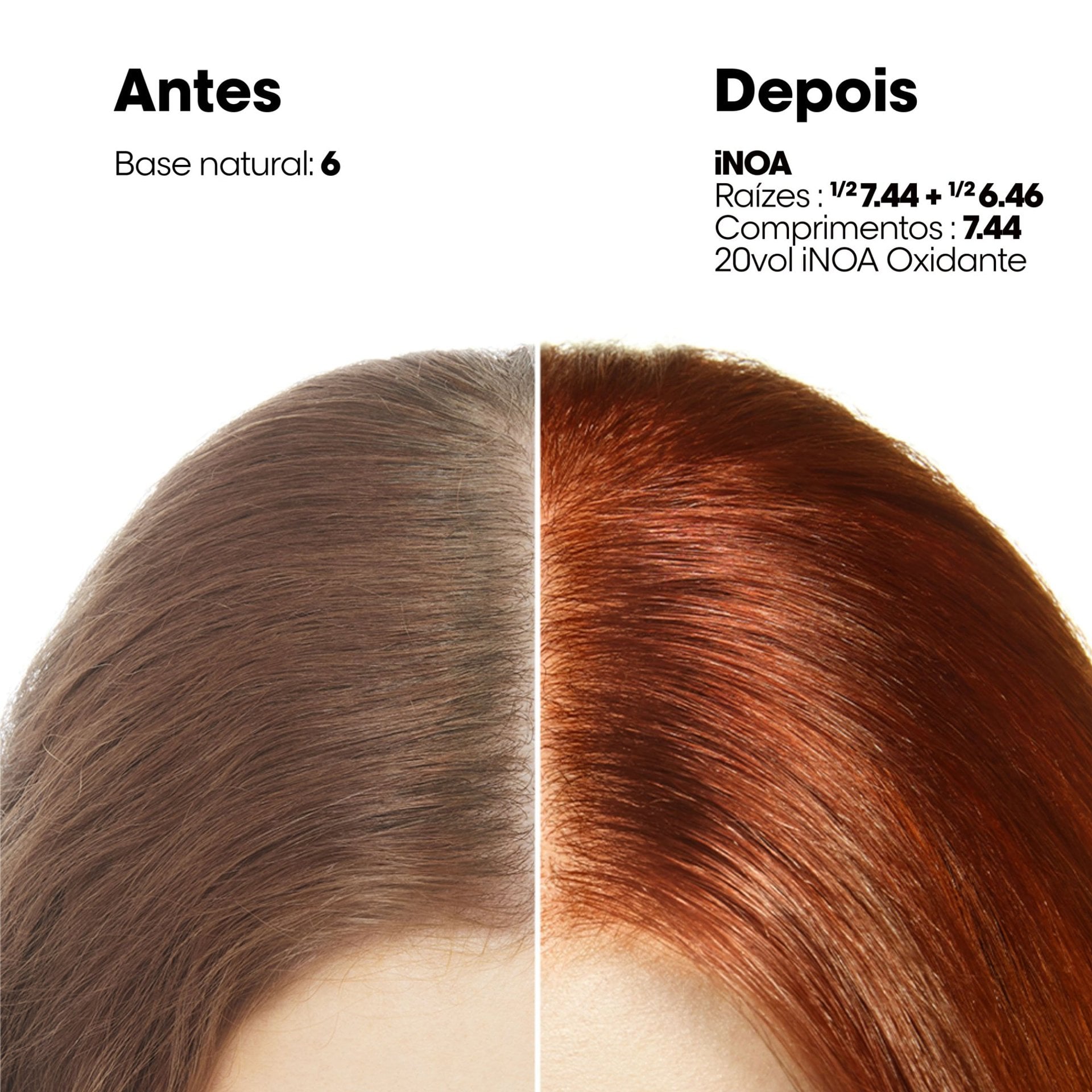 Antes e depois da tinta sem amônia iNOA L’Oréal Professionnel