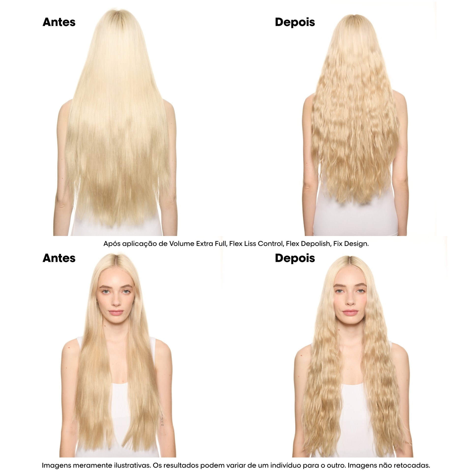 Antes e depois de usar Flex Waves, da linha Tecni.Art, de L Oréal Professionnel.