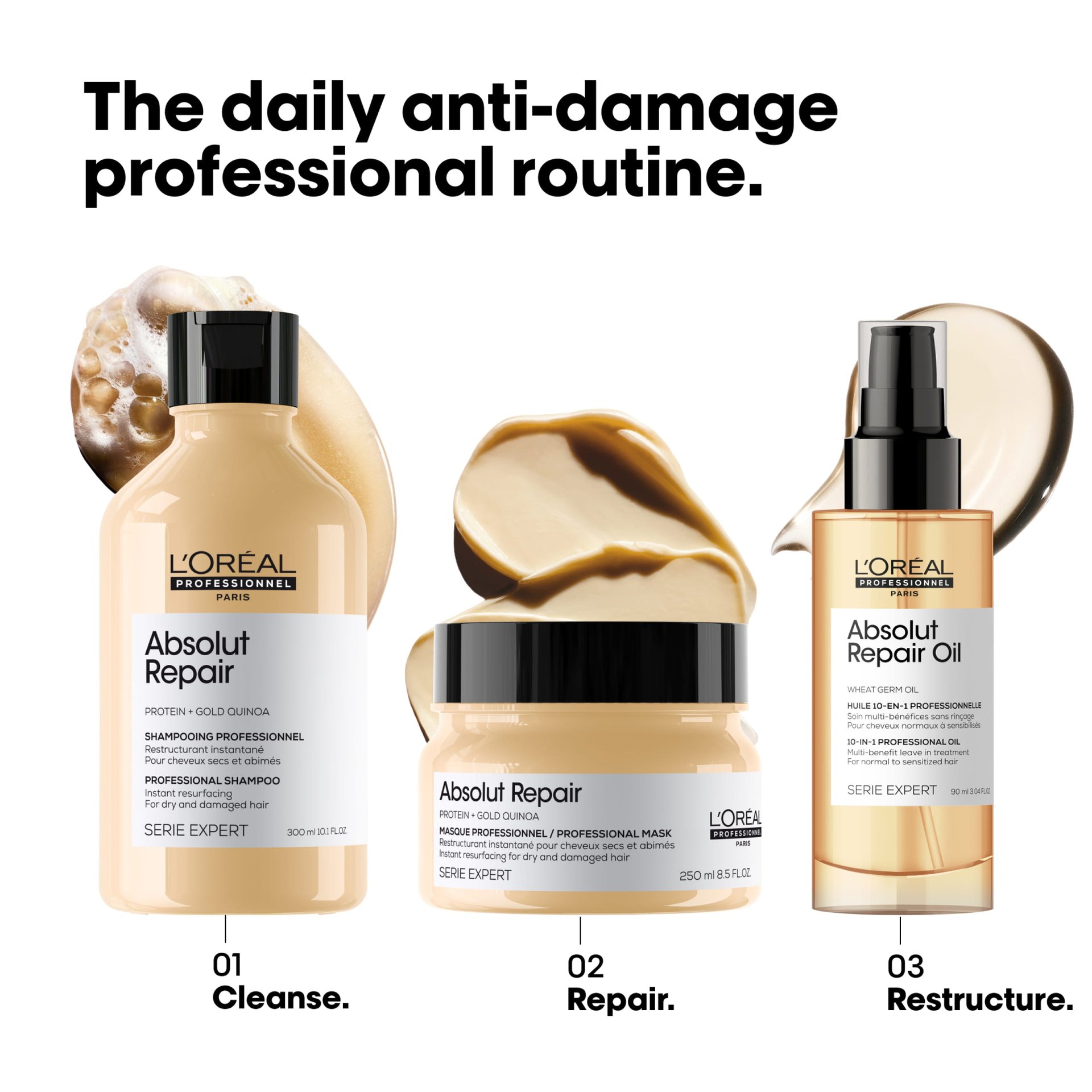 absolution La Crème セット L'Oréal Professionnel Absolut Repair Gold Quinoa Tratamento Kit